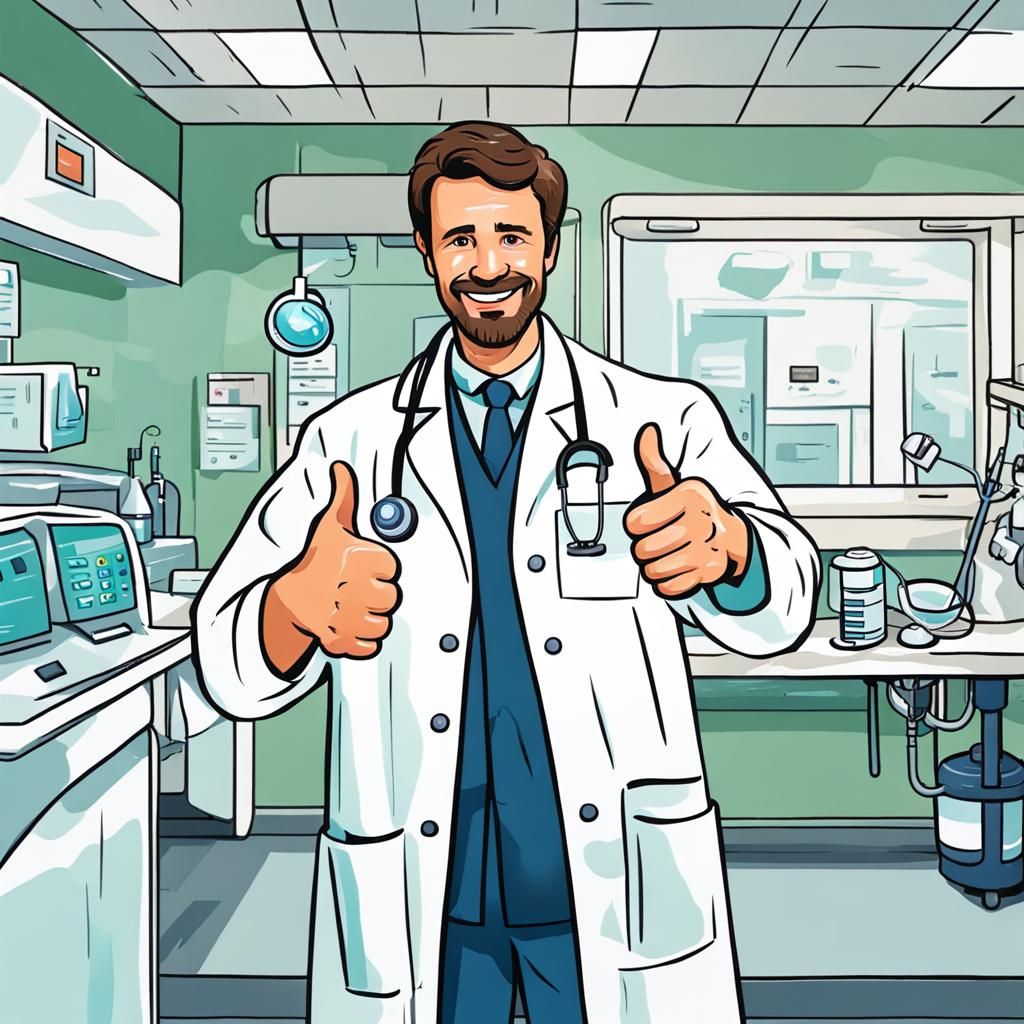 Happy Dentist Giving Thumbs Up in Office