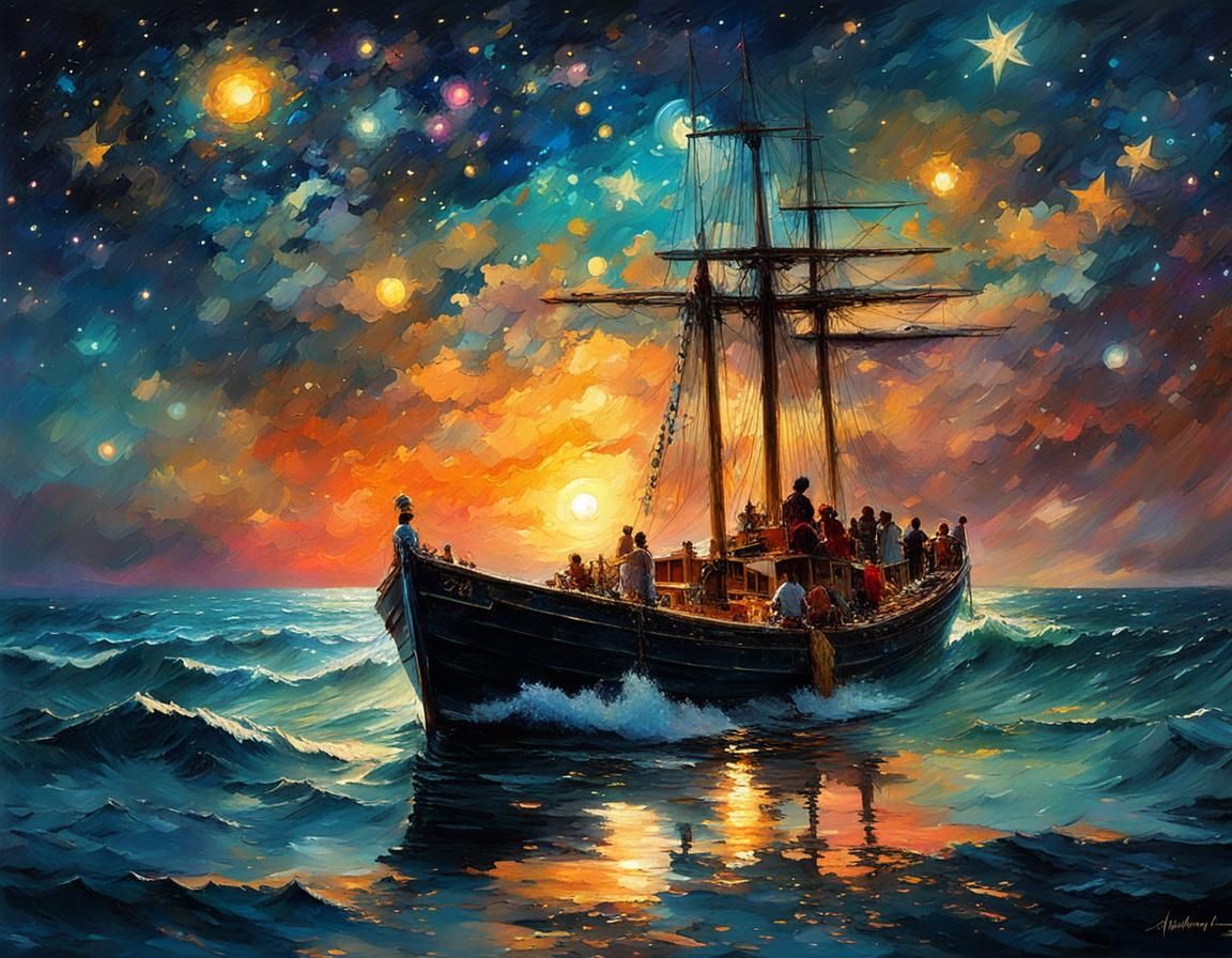 Starry Night Ocean View in Digital Illustration