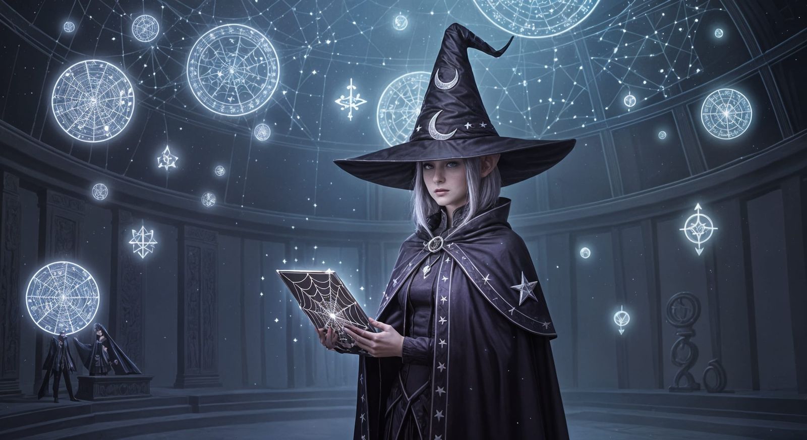 A young female elven witch in cyberspace