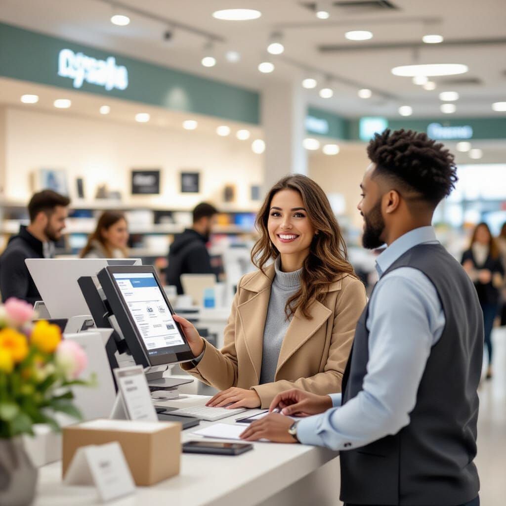 Customer Flow Management Illustrated with Friendly Staff Int...