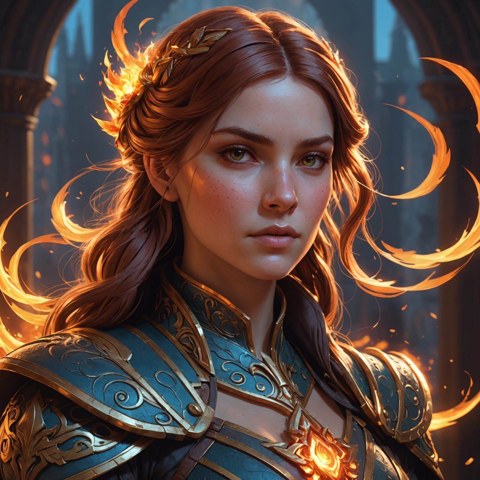 Anna with Fire Powers: Hyperdetailed Concept Art