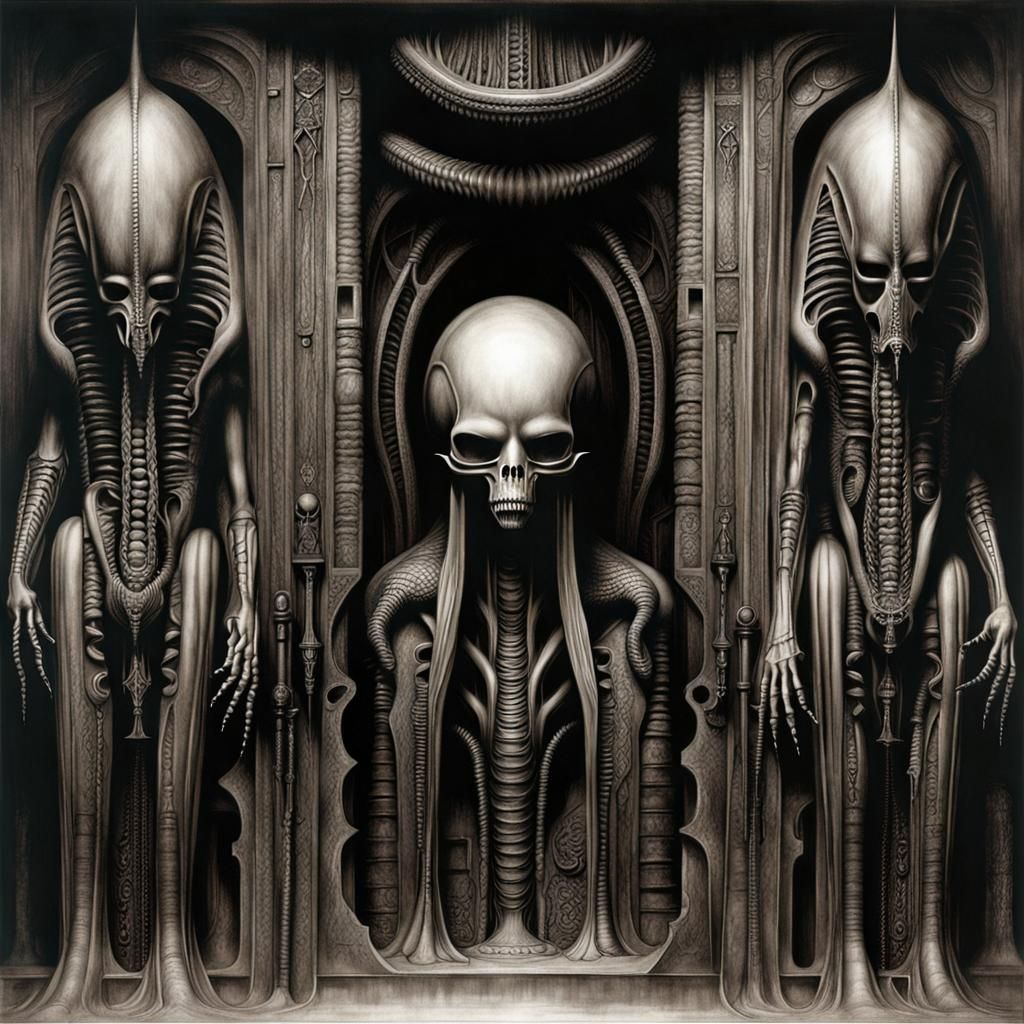 Grimdark Biomechanical Landscape in Giger Style