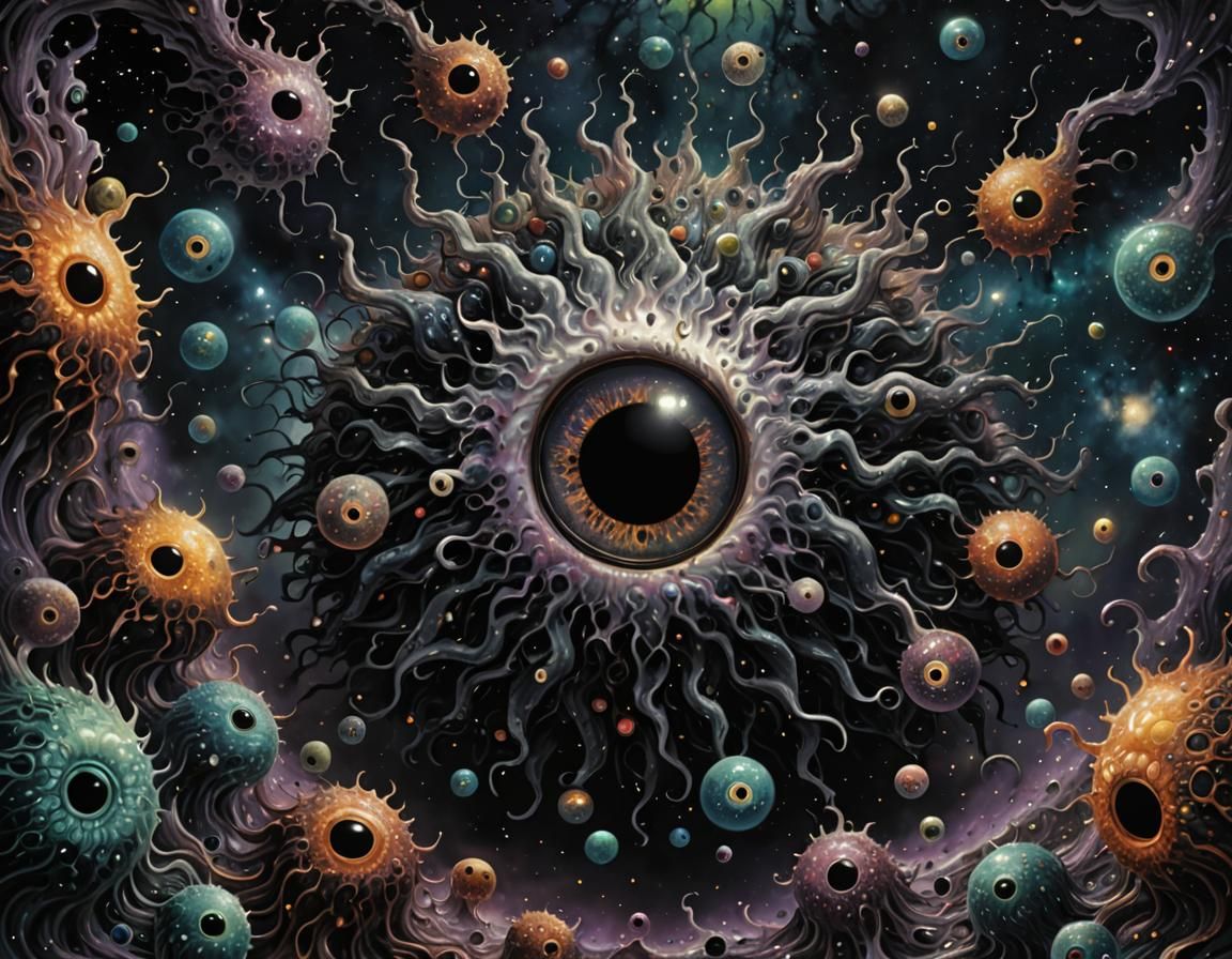 Cosmic Horror: Eyeballs Emerging from Black Hole