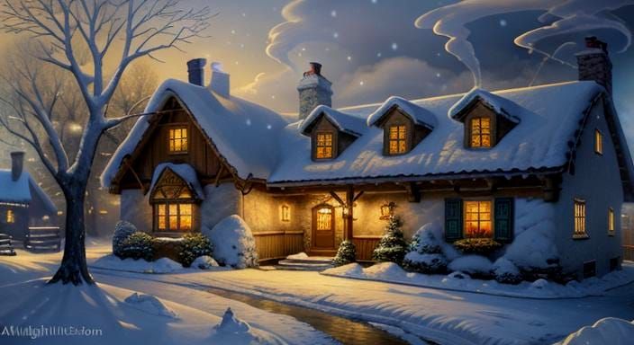 Kinkade-Inspired Winter Wonderland Scene
