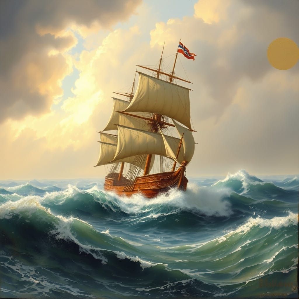 Spanish Galleon in Turbulent Stormy Sea