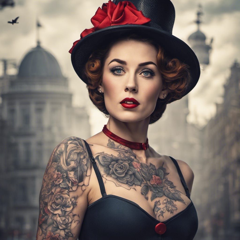 Mary Poppins as Pinup Model with Tattoos