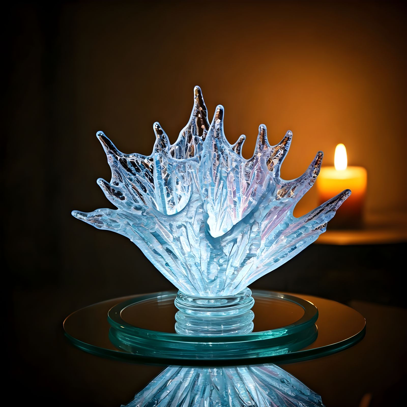 Elegant Crystal Wave Sculpture in Blue and Pink