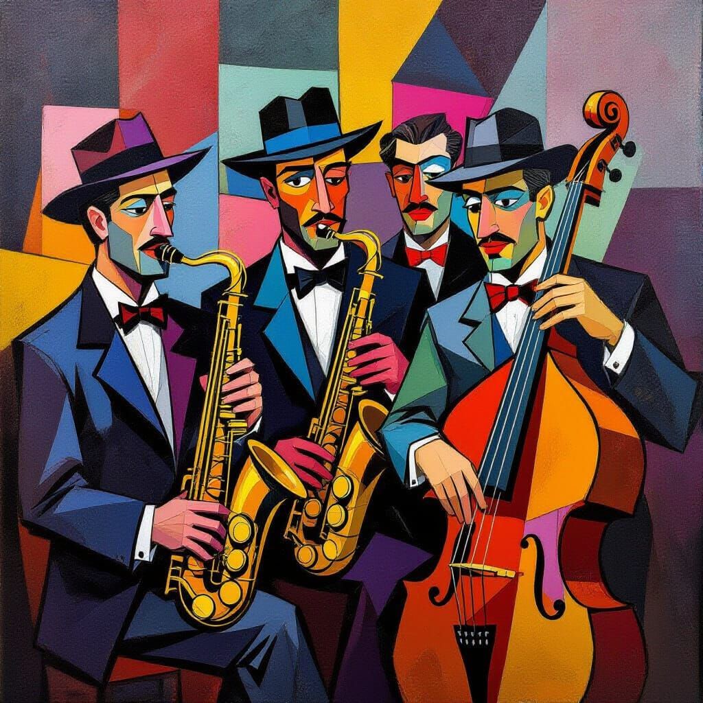 Pablo Picasso's  jazz band. Cubist style 1920'jazz band..