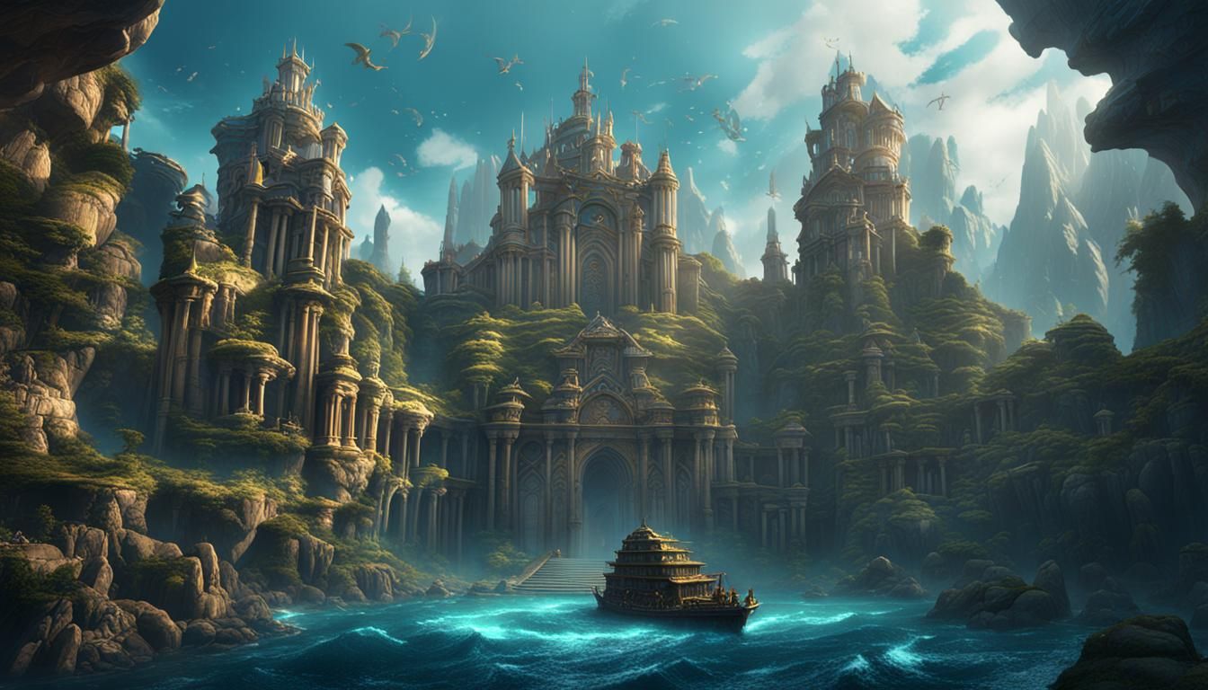 Detailed Matte Painting of Atlantis in Deep Color