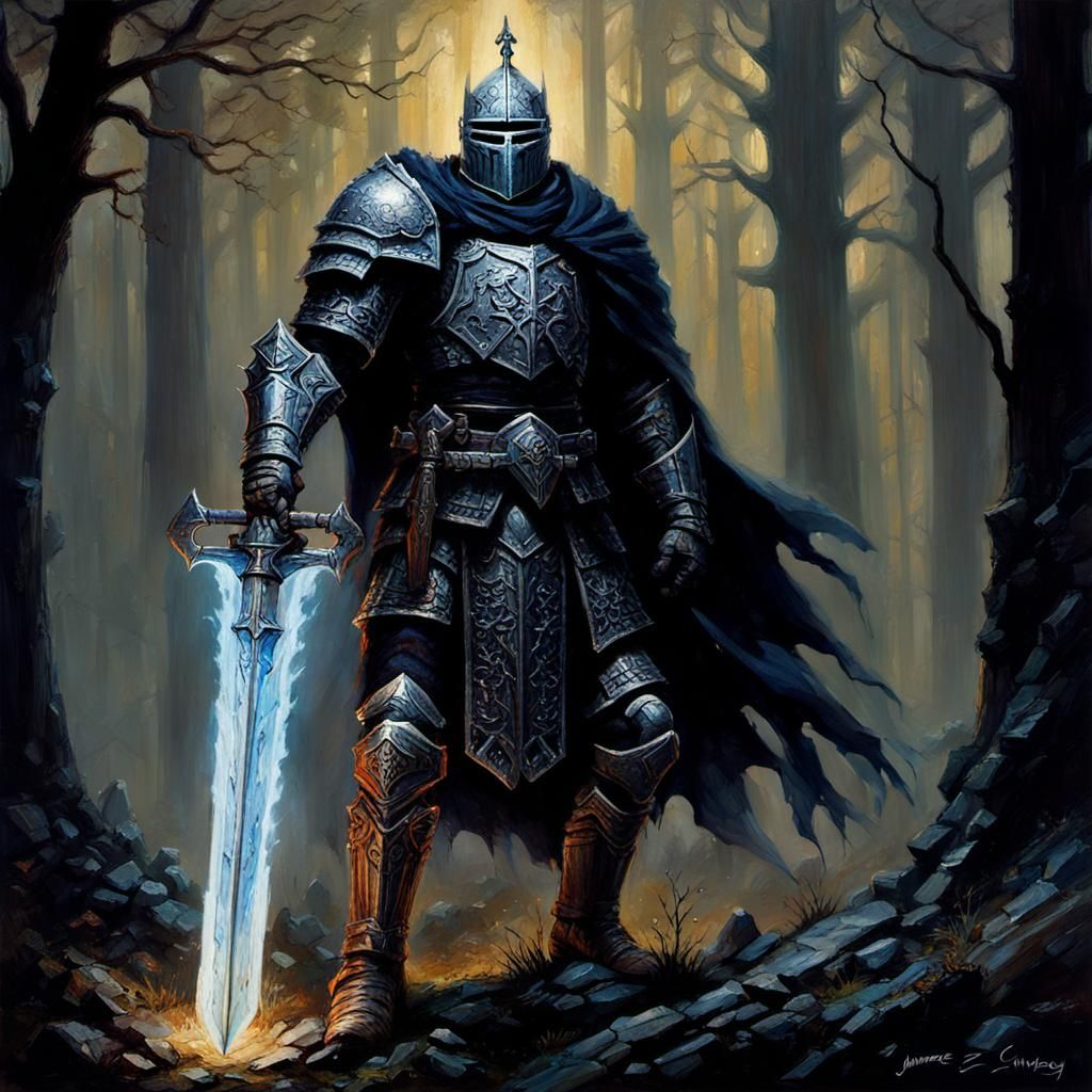 Dark Fantasy Knight with Glowing Sword