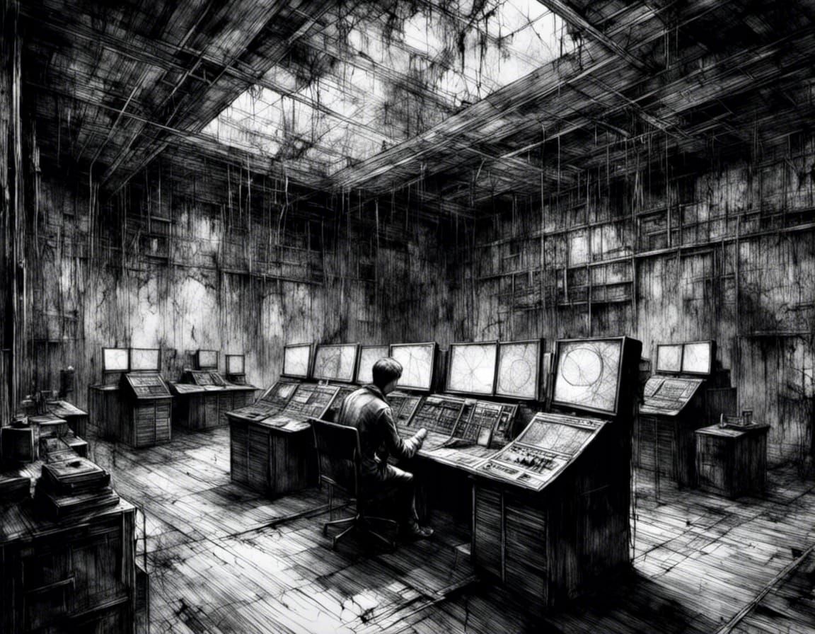 Monochrome Control Room Drawing