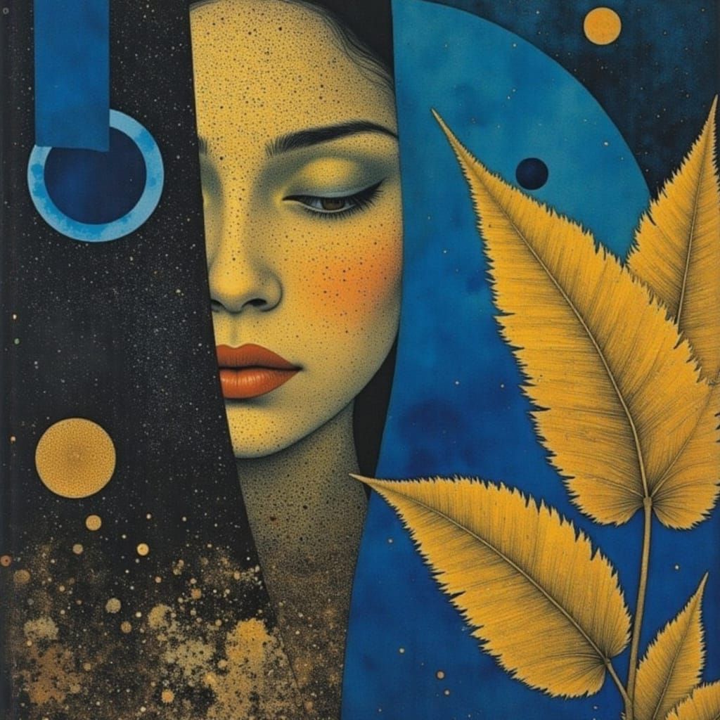 Surreal Gothic Landscape in Iridescent Blues and Golds