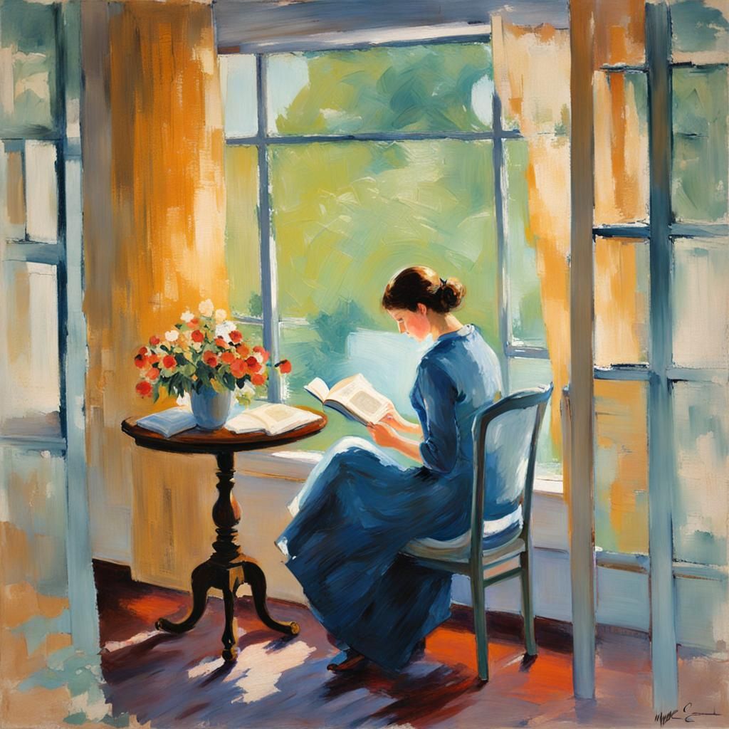 Impressionistic Woman Reading by Window