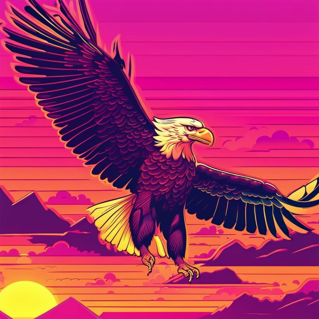 Eagle Silhouette on Synthwave Sunset