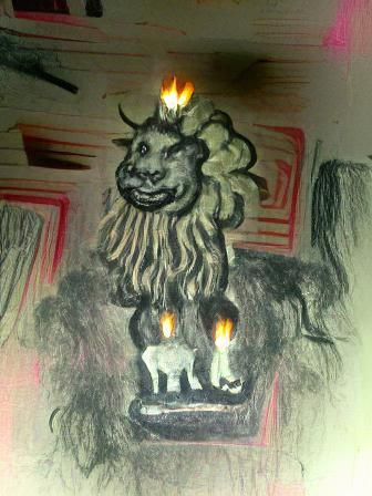 Lion Headed Demon with Goat Legs in Charcoal Style