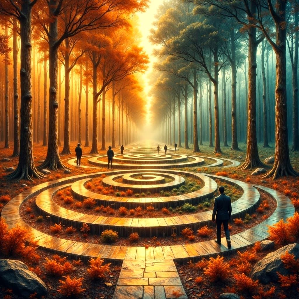 Ethereal Forest Pathway in Dual Light, Romantic Surreal Styl...