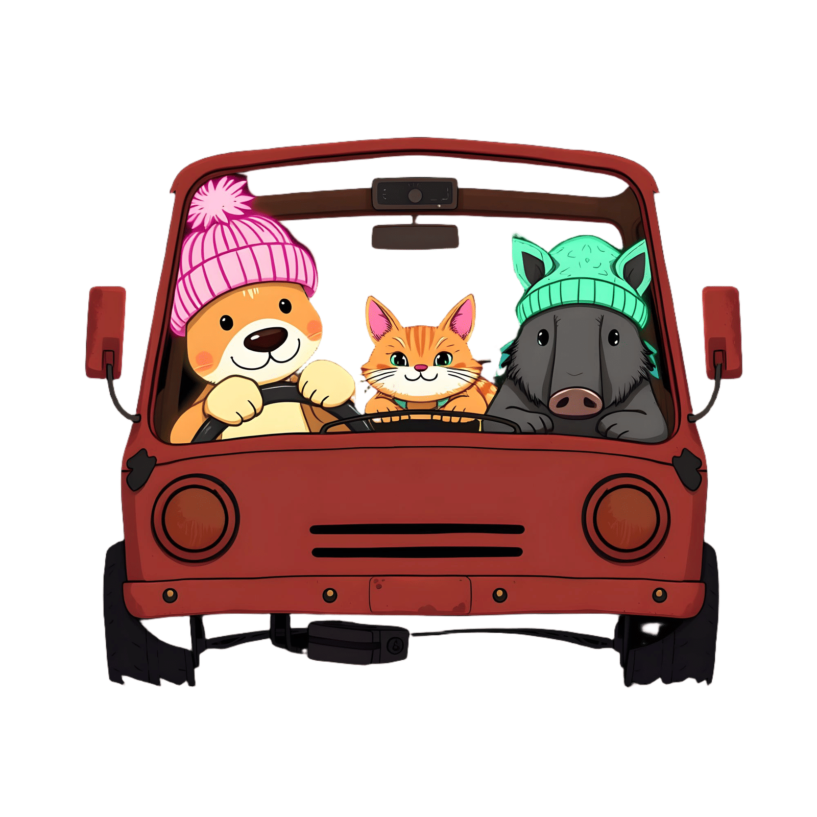 Whimsical Trio in Retro-Futuristic Kei Truck