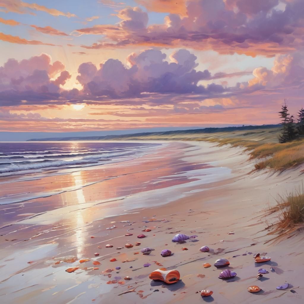 Impressionist Sea View with Amber Sunset