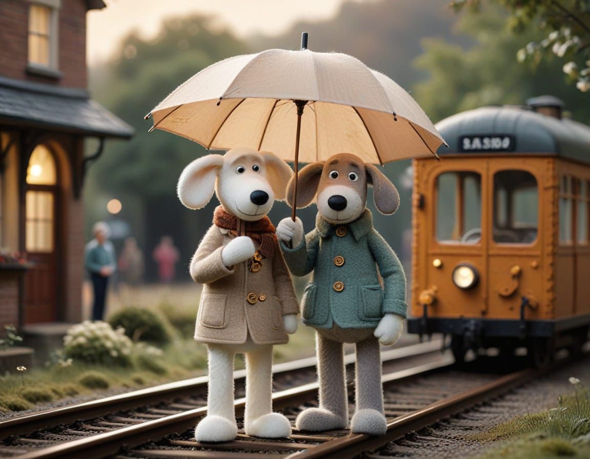 Whimsical Wool Felt Art of Wallace and Gromit at Train Stati...