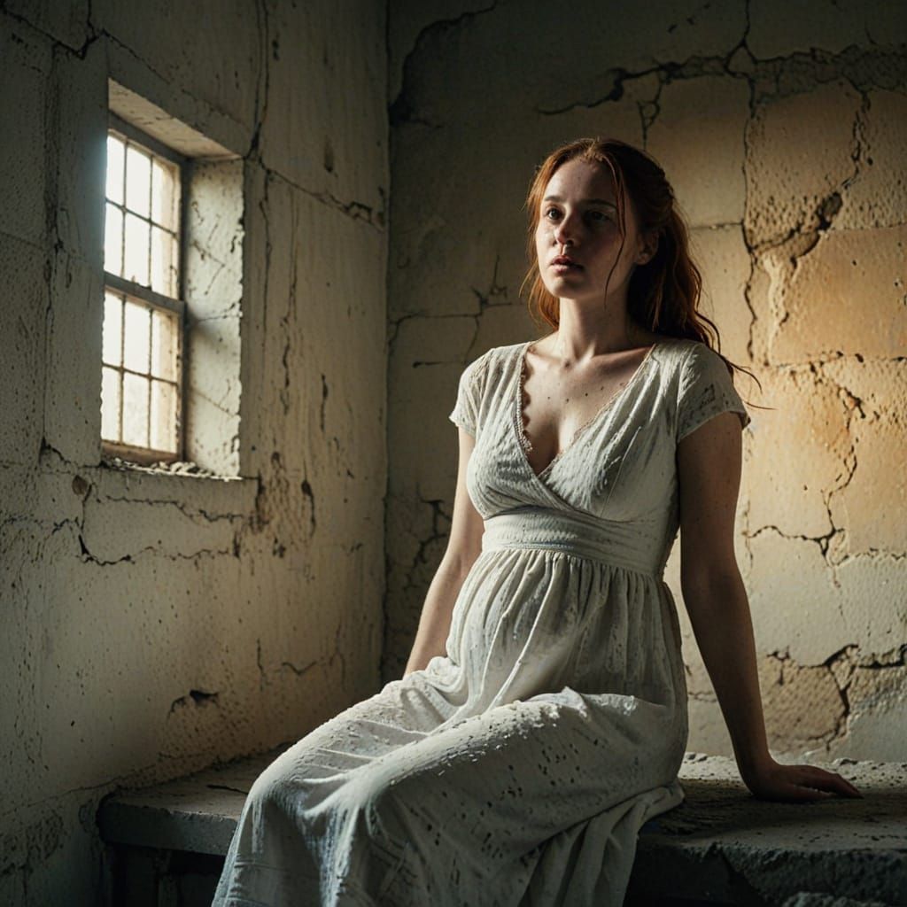 Freckled Young Woman in a Forgotten Prison Cell