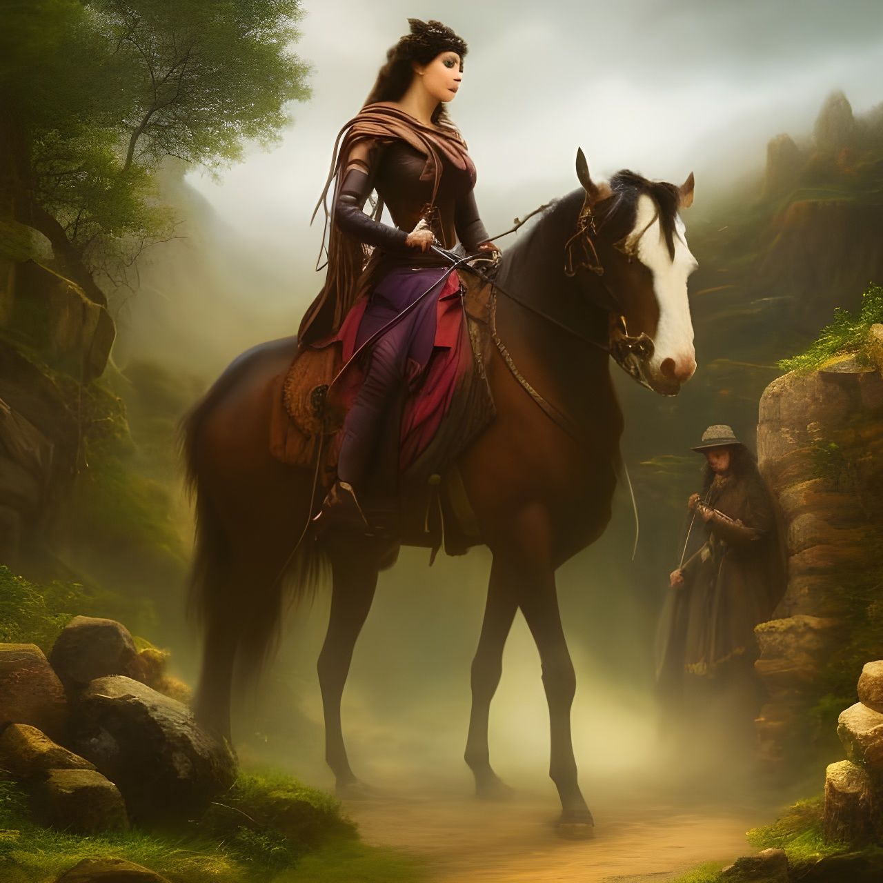 Village Crossroads: A Pre-Raphaelite Fantasy Scene