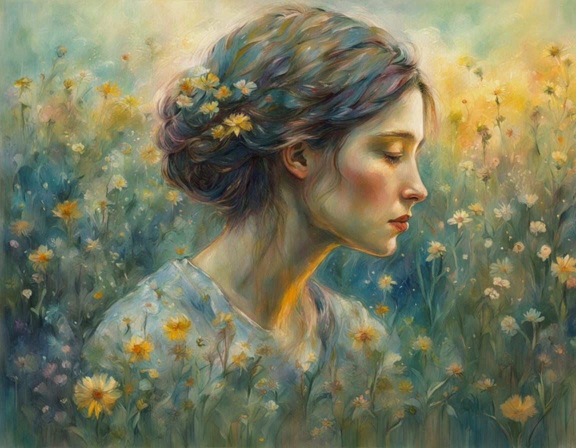 A Melancholic Woman in a Dreamy Environment