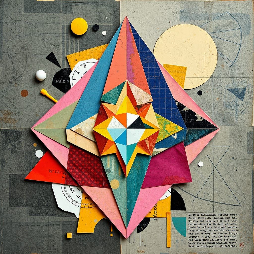 Vibrant Prism Assemblage: Mixed Media Collage Art