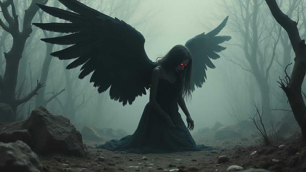 Fallen Angel in Desolate Landscape: Dark Fantasy Art