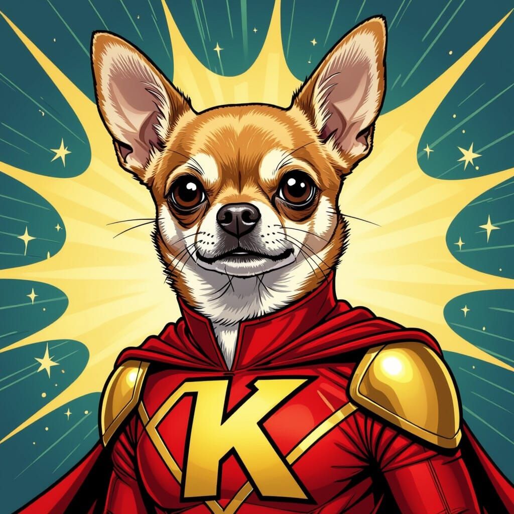 Captain Comeback: Chihuahua Superhero in Comic Book Style