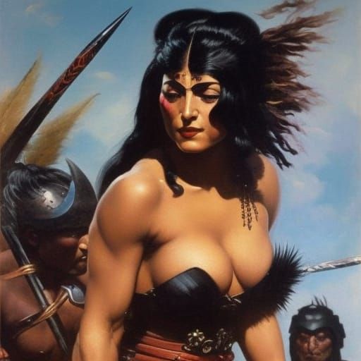 Fantasy Barbarian Woman in Frazetta Style
