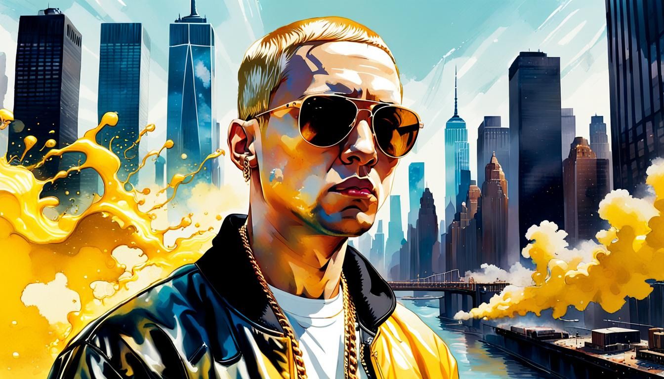 Eminem in Pop Art Style with NYC Skyline