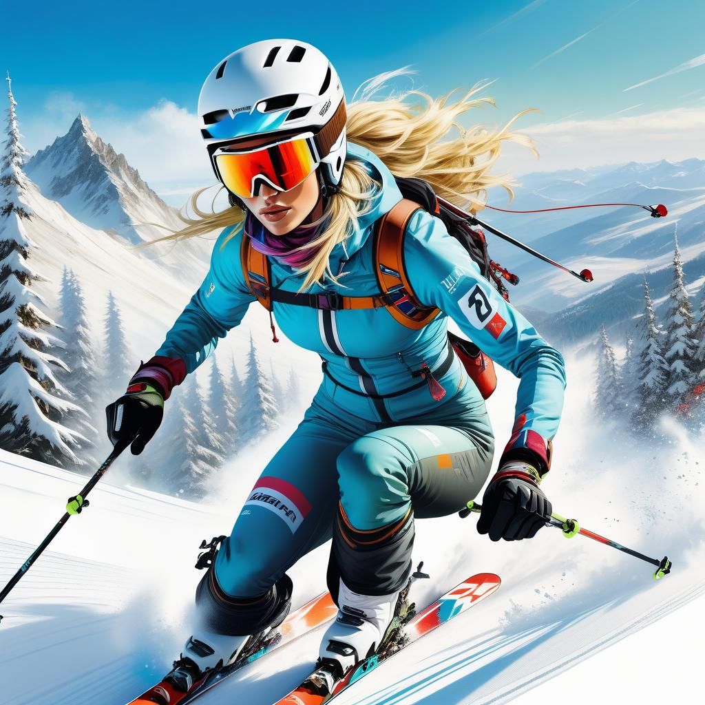 Blonde Skier in Downhill Race, Anime Style