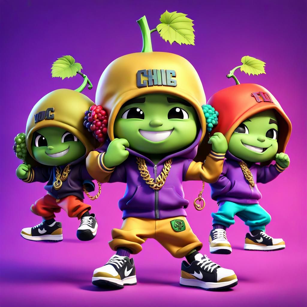 Chibi Grapes in Hip-Hop Style: 3D Digital Art