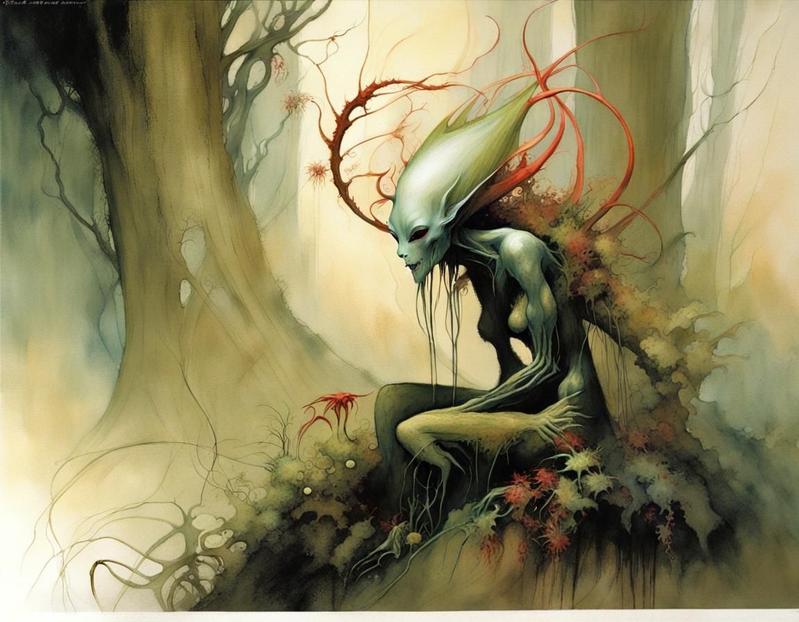 Intricate Fantasy Art of Floral Alien Spriggan