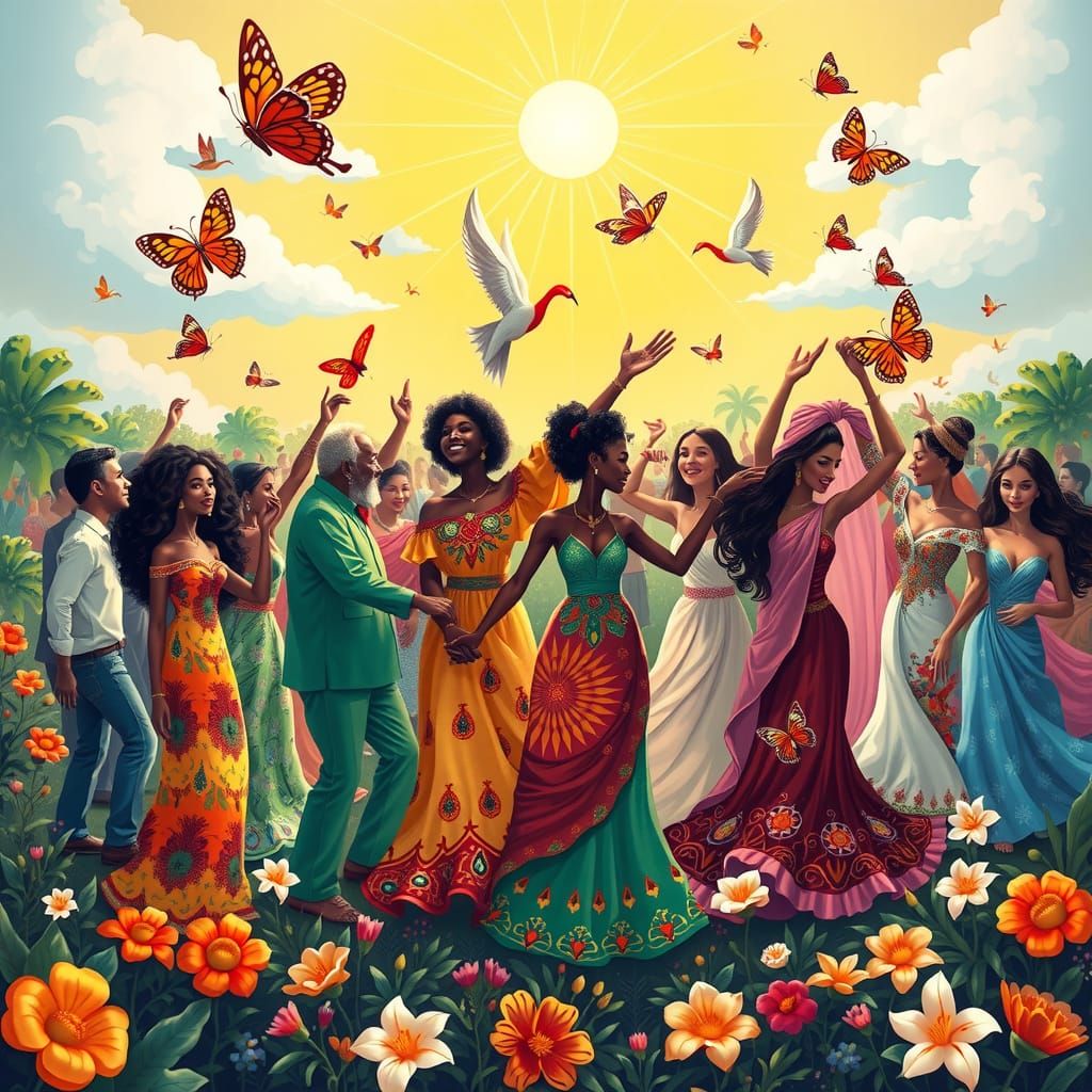 Psychedelic 60s Celebration of Harmony and Love