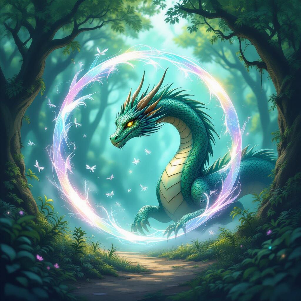 Emerald Dragon Emerges from Iridescent Portal