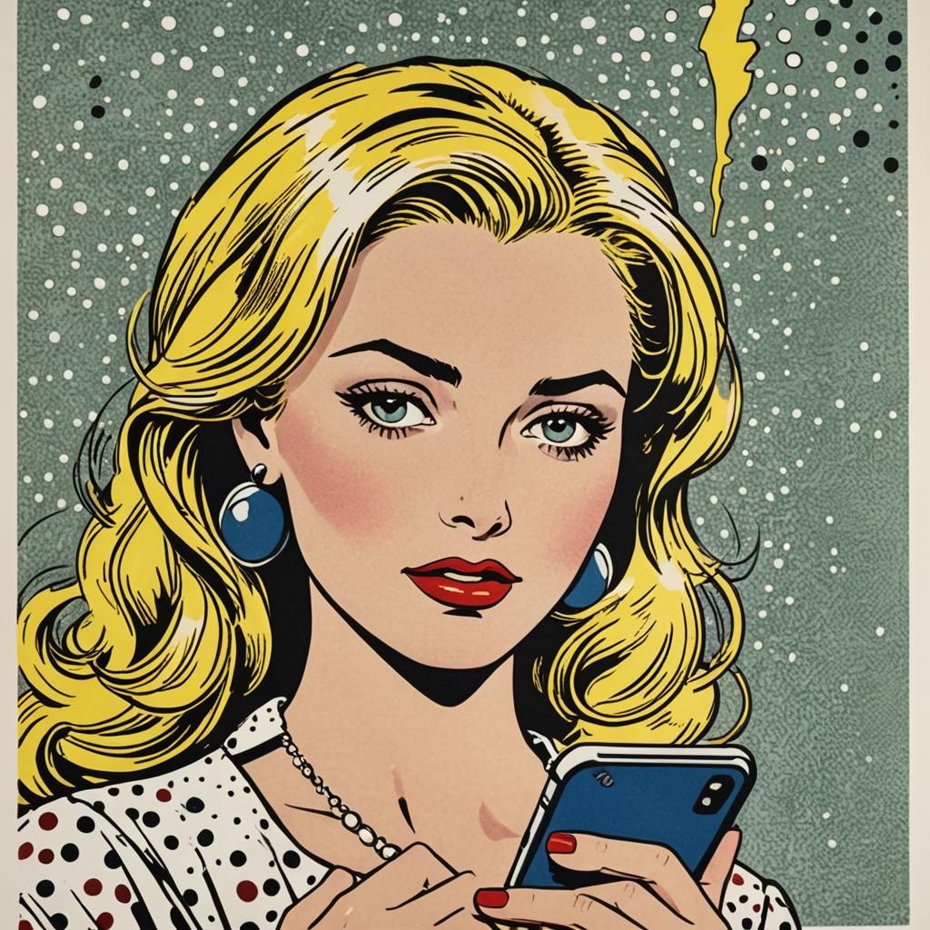 Blonde Woman with iPhone in Roy Lichtenstein Style