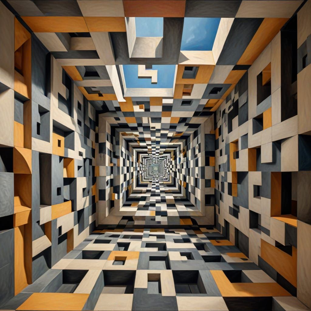 Surreal Cubist Landscape in Infinite Square Perspective