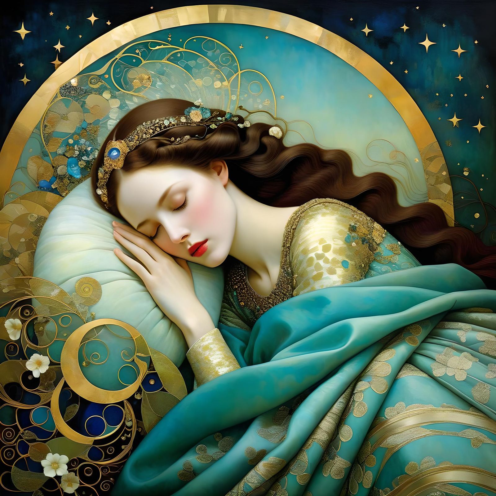 Sleeping Beauty Portrait in Organic Surreal Style