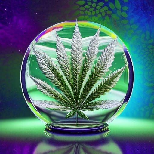 Fractal Marijuana Leaves in Glass Globe