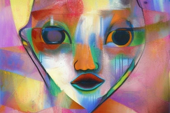 Abstract Face with Vibrant Triadic Colors
