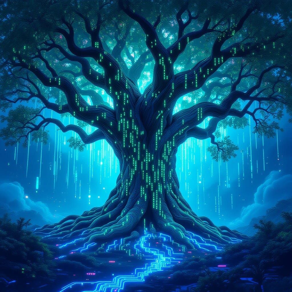 Ancient Tree of Digital Code and Data Streams