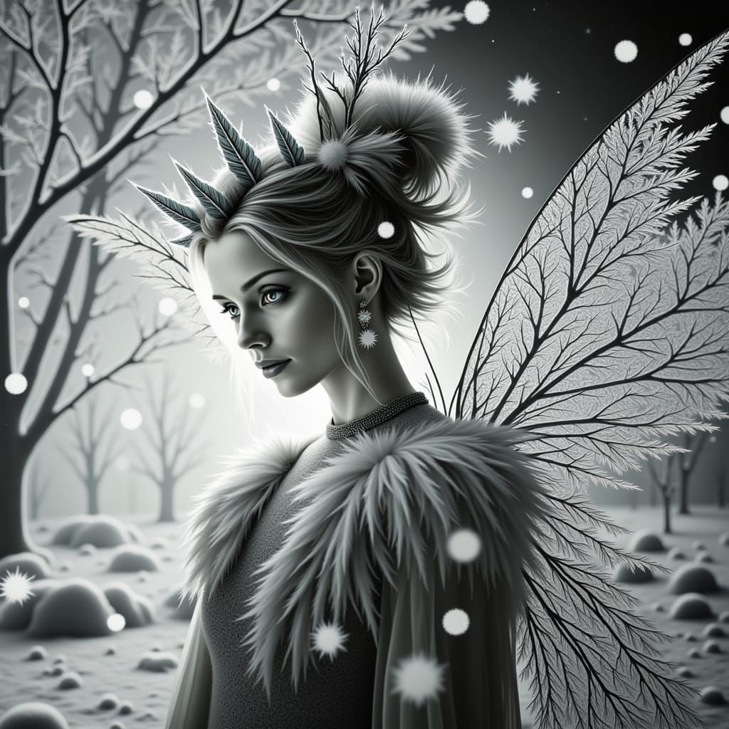 Snow Fairy Woman with Ice Wings, Infrared Portrait