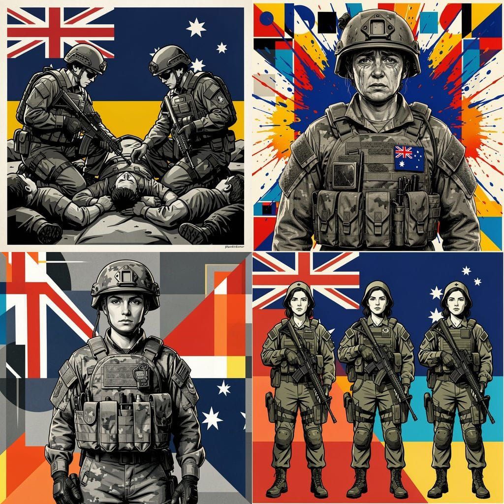 Australian Military Nurse in Combat Gear, Pop Art Style