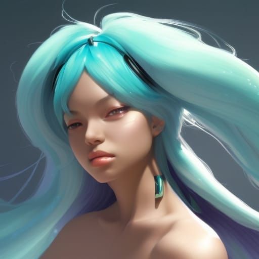 Black-Haired Hatsune Miku Portrait in Hyperdetailed Style
