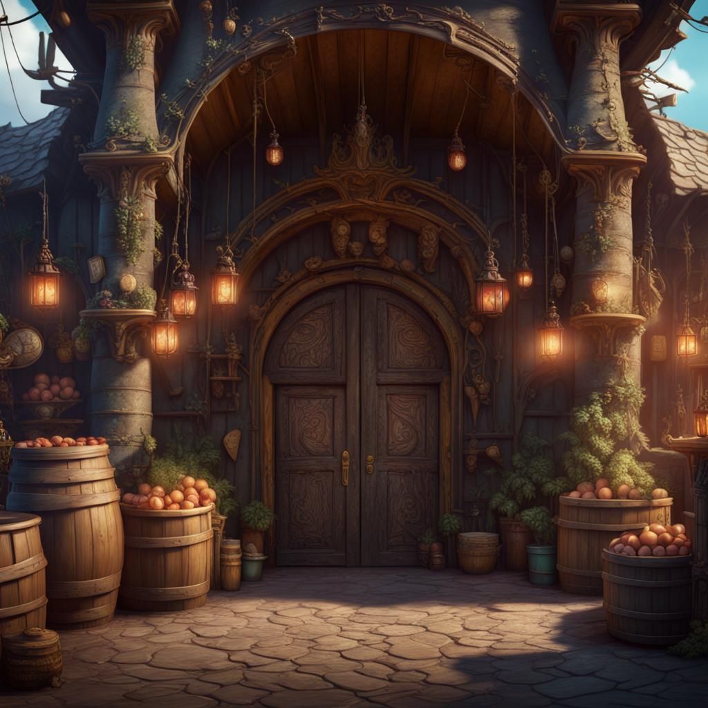 Fantasy Market Grand Entrance in Detailed Matte Painting
