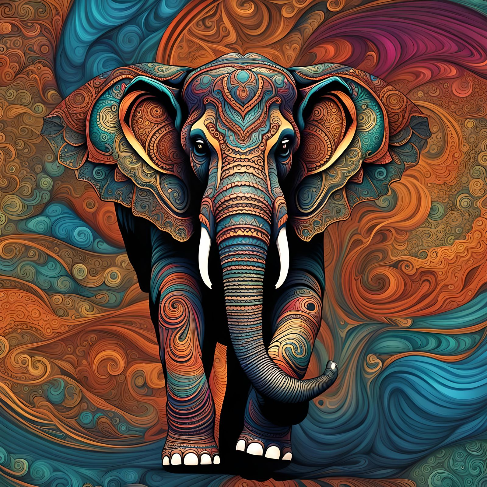 Majestic Elephant Run with Temple in Vivid Colors