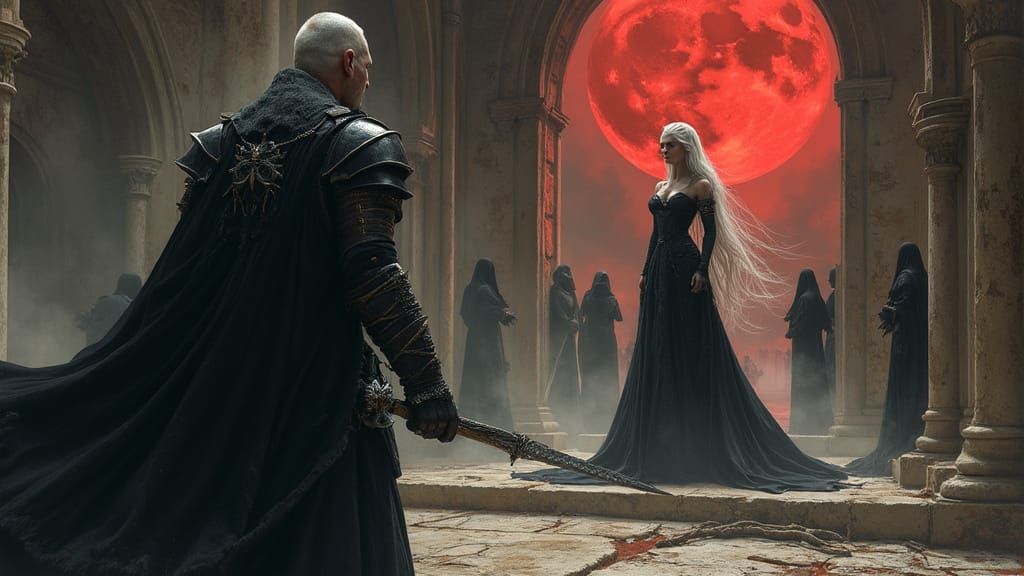 Vampire Hunter Confronts Queen in Gothic Cathedral
