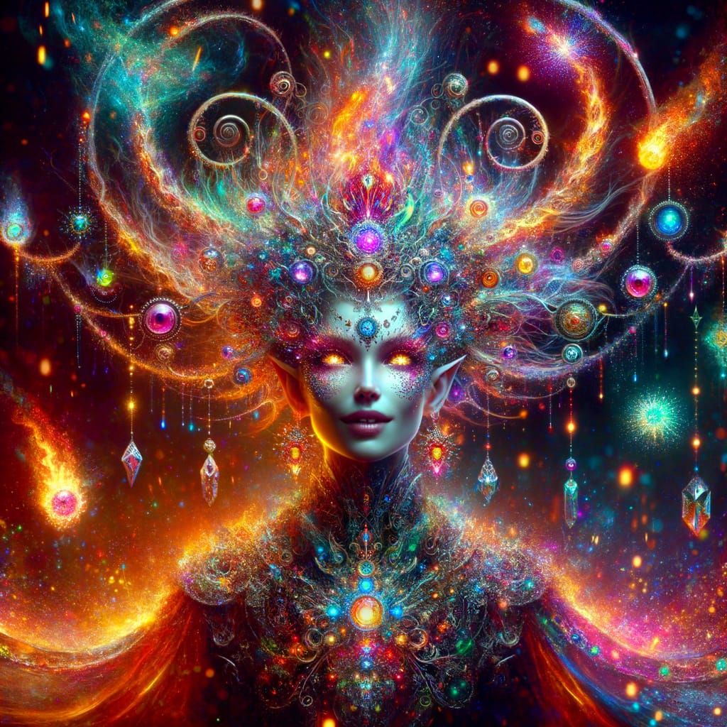 Goddess Empress Amidst Celestial Downpour