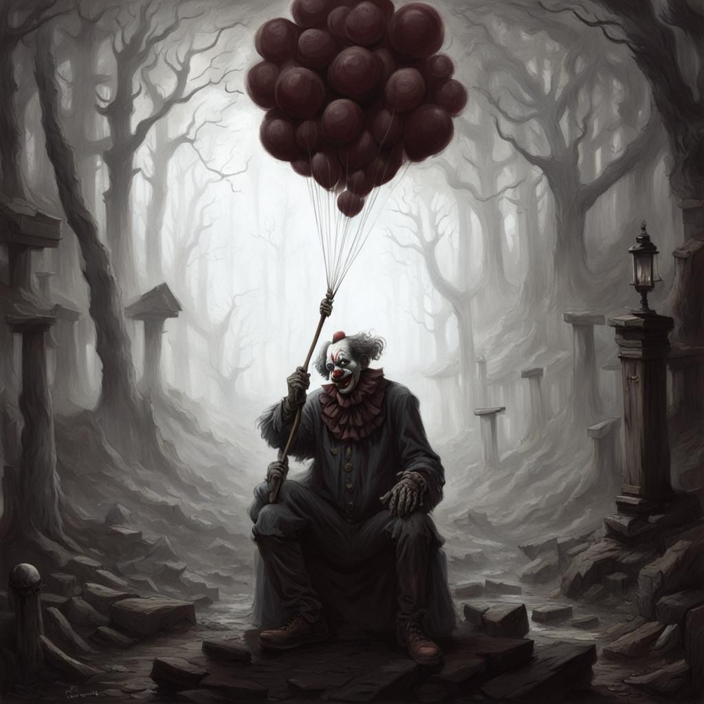 Creepy Clown Horror in Engraving Style